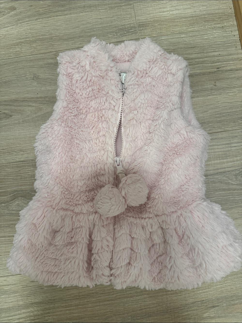 Girls' Pink Faux Fur Vest with Pom-Pom Zip